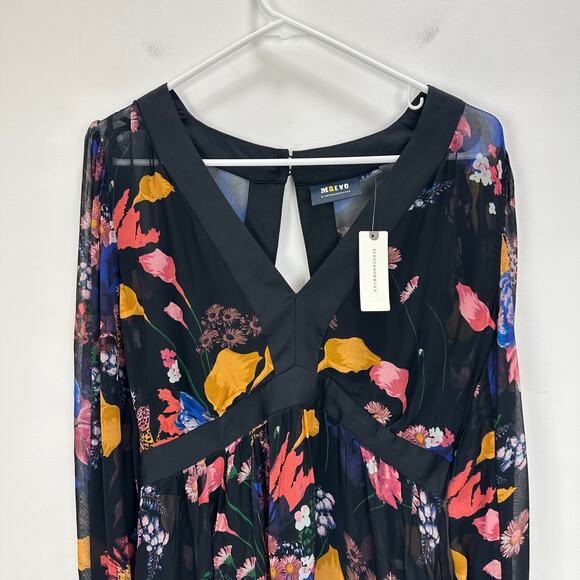 Anthropologie Maeve Floral Chiffon Blouse Open Back Tunic Cottagecore US 4 NWT - Picture 6 of 16